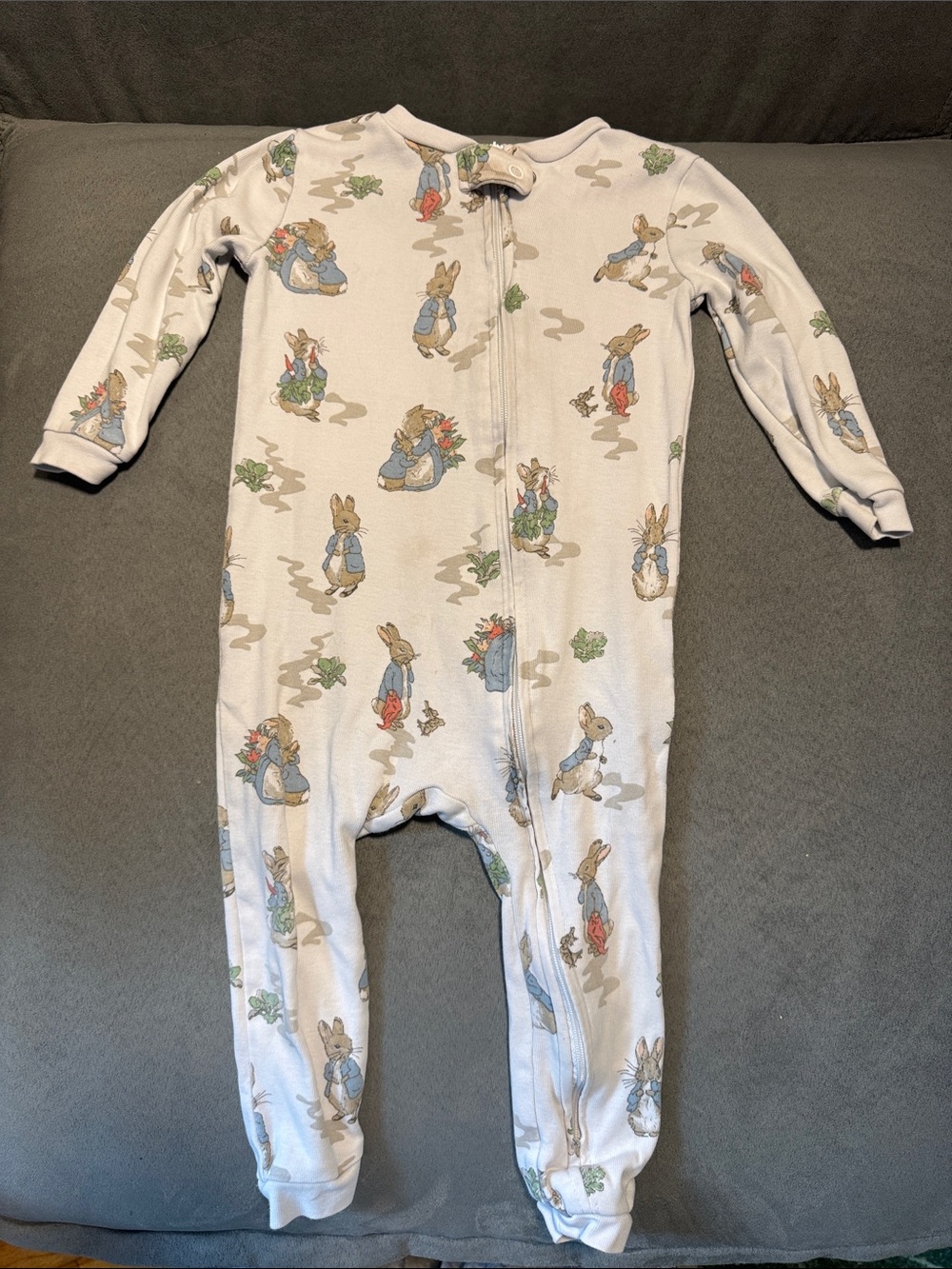 Pottery Barn White Peter Rabbit Print Onesie Pajamas Baby
